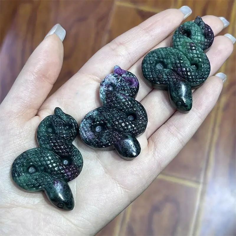 Natural Ruby In Zoisite Snake Carving Animal Leopard Room Decor Home Decoration Accessories Holiday Gift 1pcs