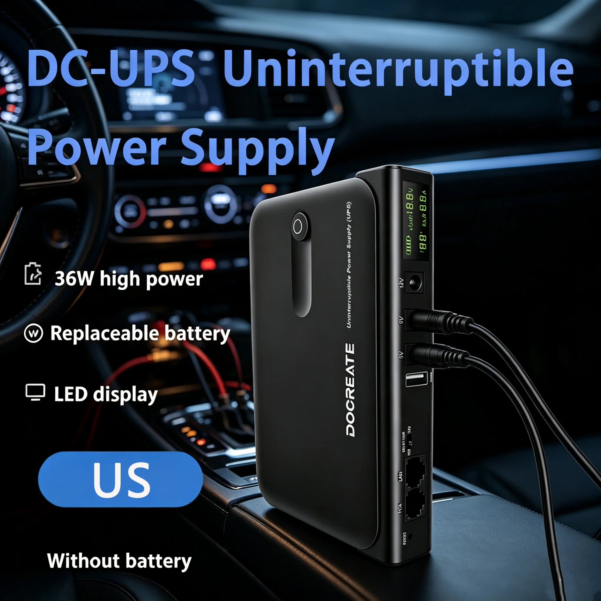 US Plug Mini UPS Battery Backup 36W Uninterruptible Power Supply with LED Display Multi Voltage Output for Router 5V/9V/12V