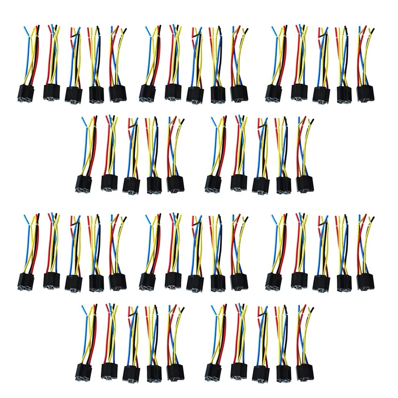 50 Pcs 5 Pin Wires Cable Relay Socket Harness Connector DC 12V For Car Auto