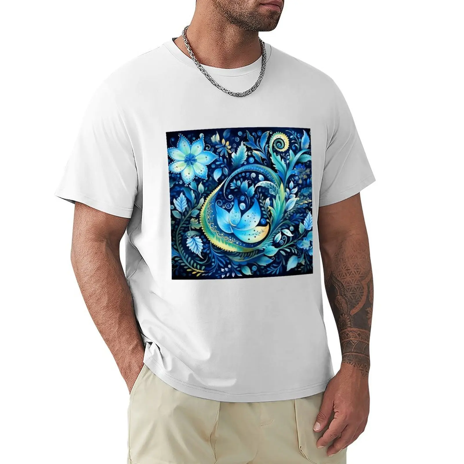 

Blue paisley pattern T-Shirt quick-drying heavyweights aesthetic clothes mens t shirts