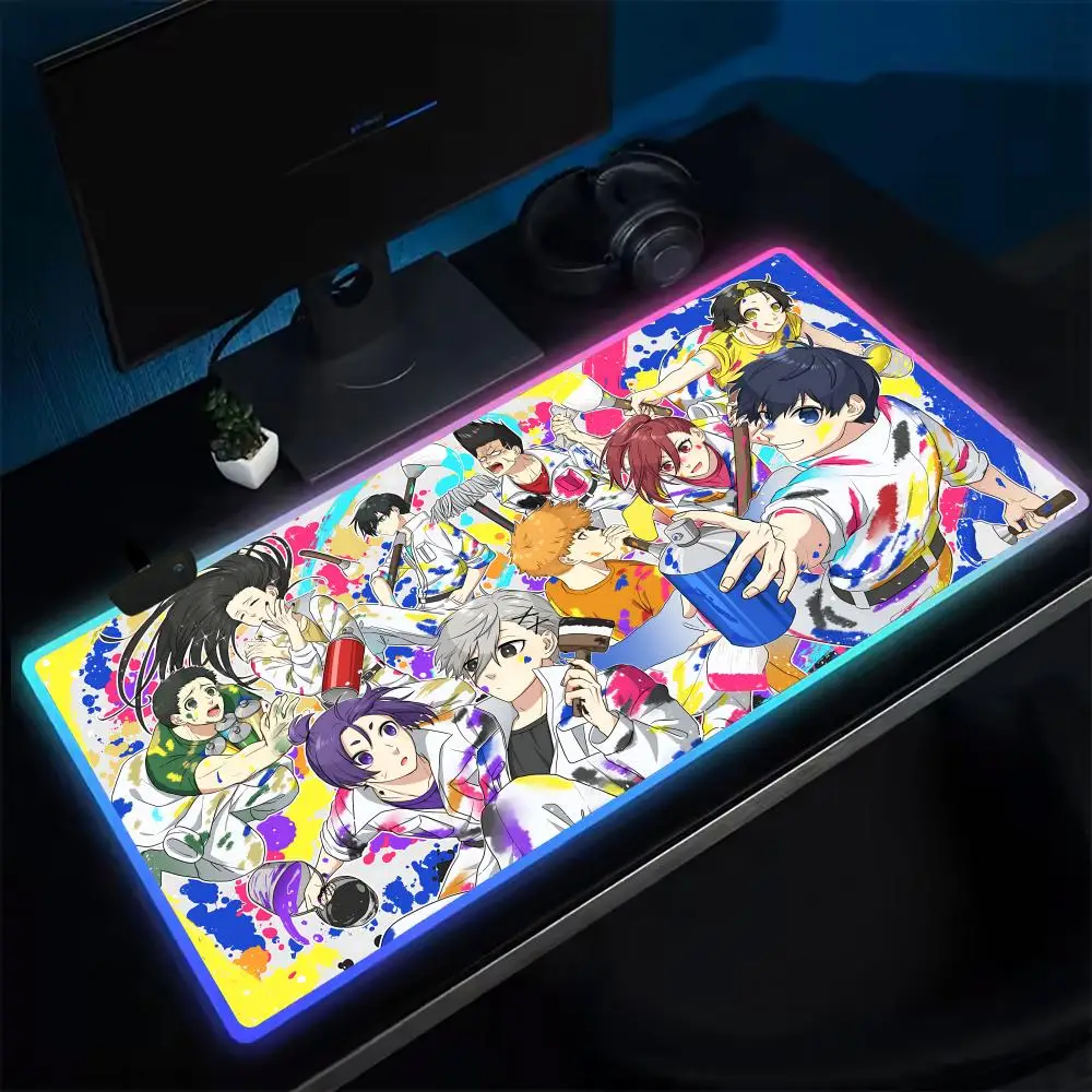 SOCCER B-BLUE LOCK Mouse Pad Anime Gaming Mouse Pad LED Table Pads Backlit Rubber Desktop XXL Mousepad RGB Desk Mats