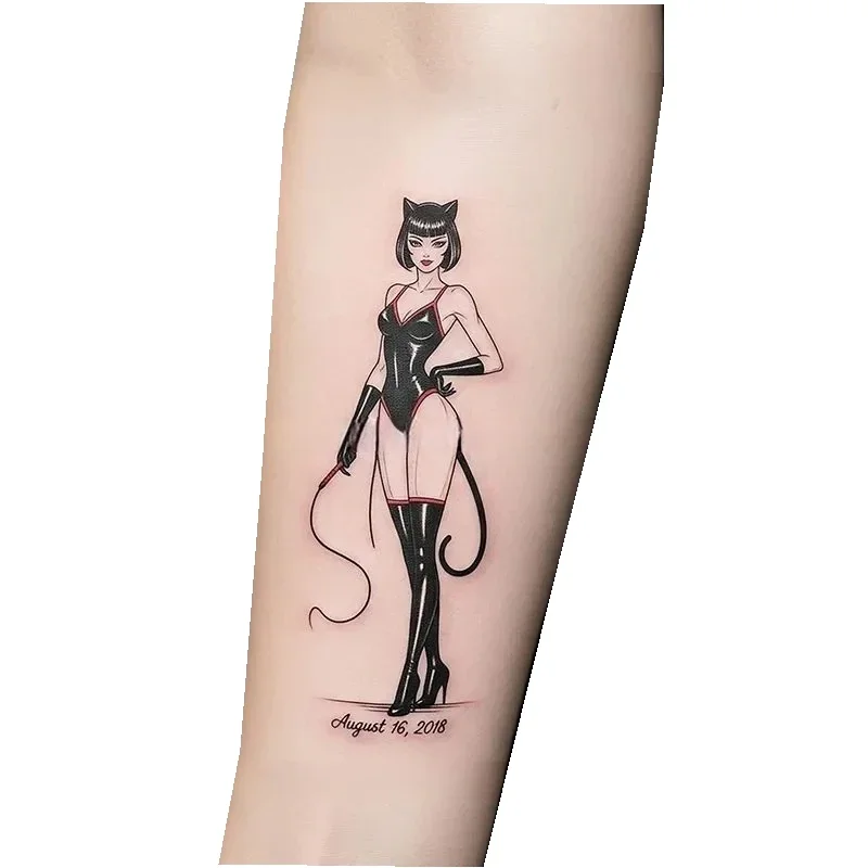 Sexy Woman Temporary Tattoos Bombshell Cat Lady Cartoon Waterproof Fake Tattoo Realistic Body Art Tatoo Body Stickers