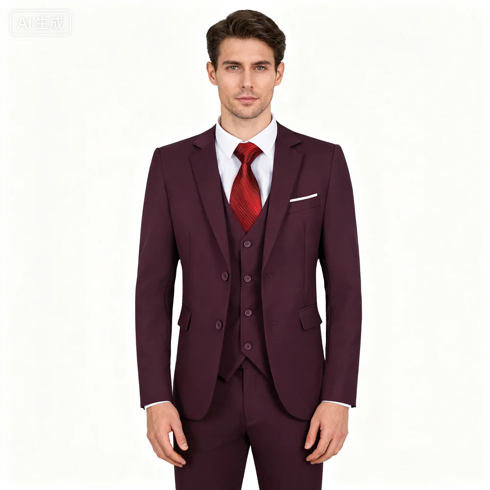 

Элегантный однотонный облегающий мужской пиджак на одной пуговице из трех предметов, жилет, брюки, ансамбль для официальных мероприятий