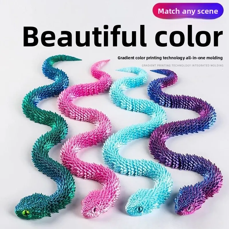 

30cm Dazzling Snake Simulation Animals Figurine Toys 3D Printed Creative Viper Home Office Desktop Ornament Cool Gifts