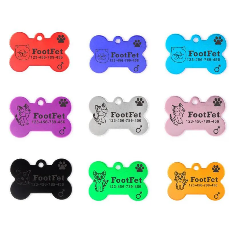 2 PCs/Lot,Free Engraved ID Tag for Pets, Bone Shape, Personalized Accessories, Name Tags for Dog and Cat, Kitten and Puppy