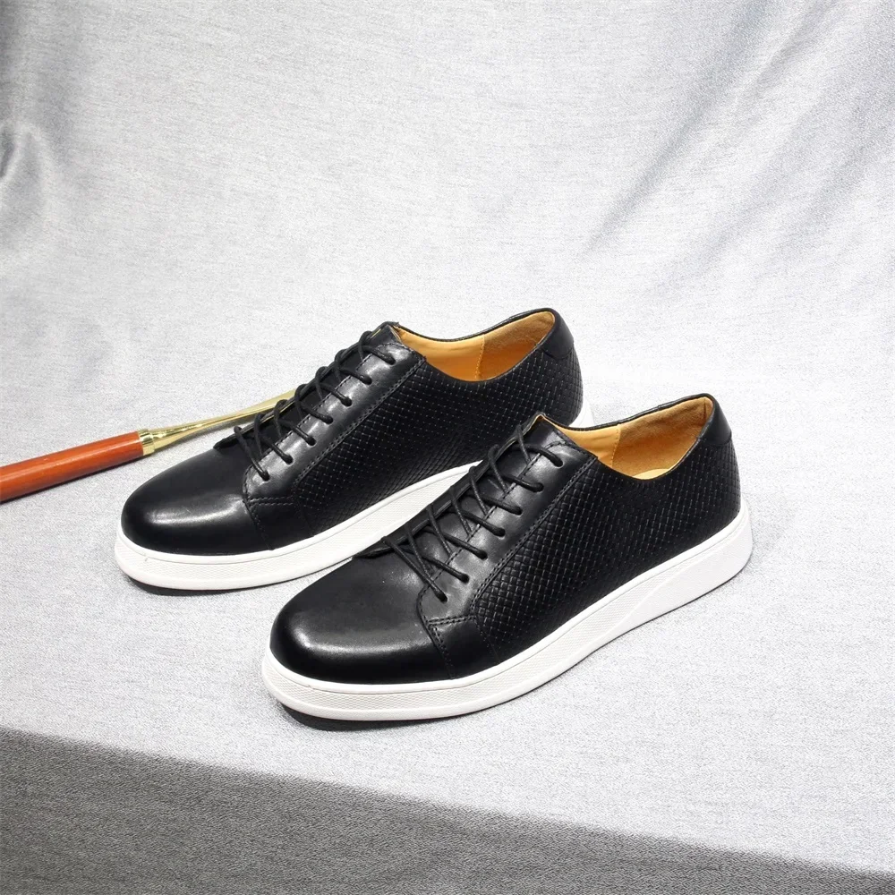 Men\'s European Style Genuine Leather Casual Shoes Black Blue Brown Lace-Up Flat Sneakers Designer Boat Shoes for Big Sizes