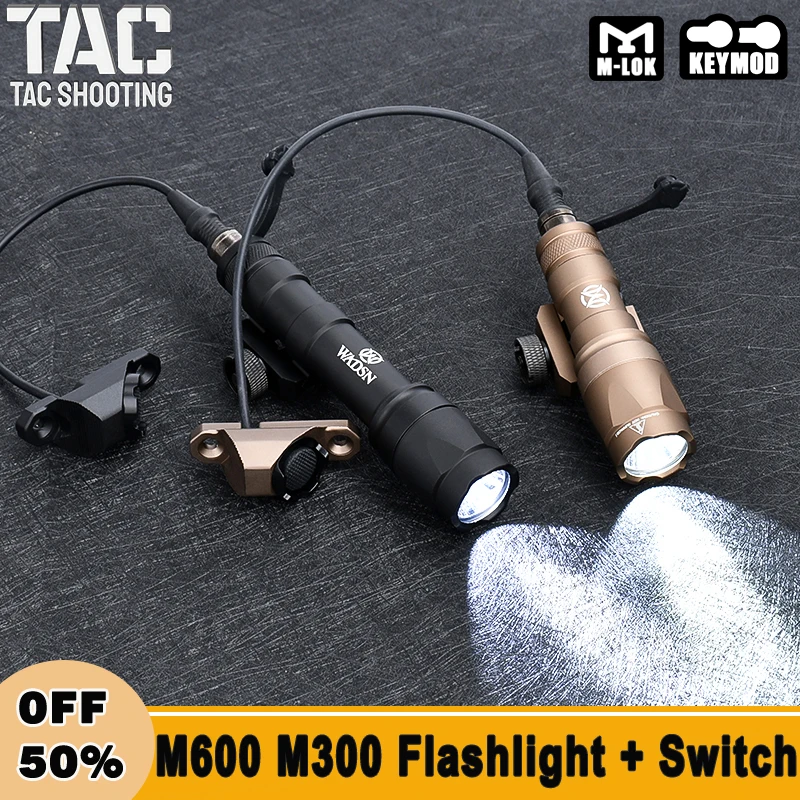 

WADSN M600 M300 Tactical Flashlight Hunting Airsoft LED Weapon Light With Single Button Pressure Switch Fit M-Lok Keymod Rail