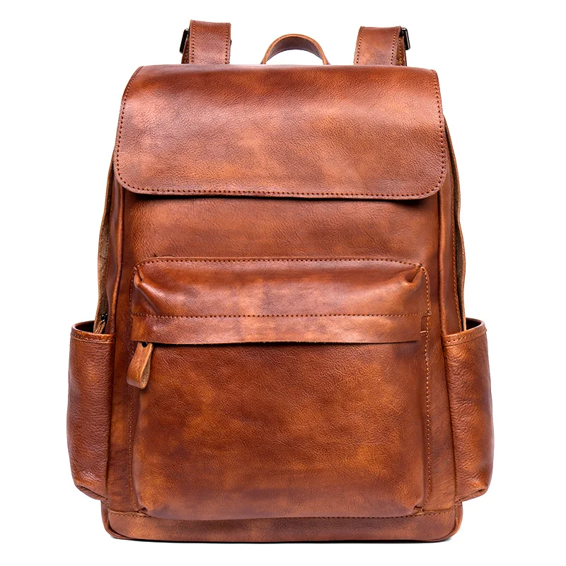 LuxuryVegetable Tanned Leather Men Backpack Large Capcity First Layer Cowhide Male Travel Backpacks Schoolbags 2025 New