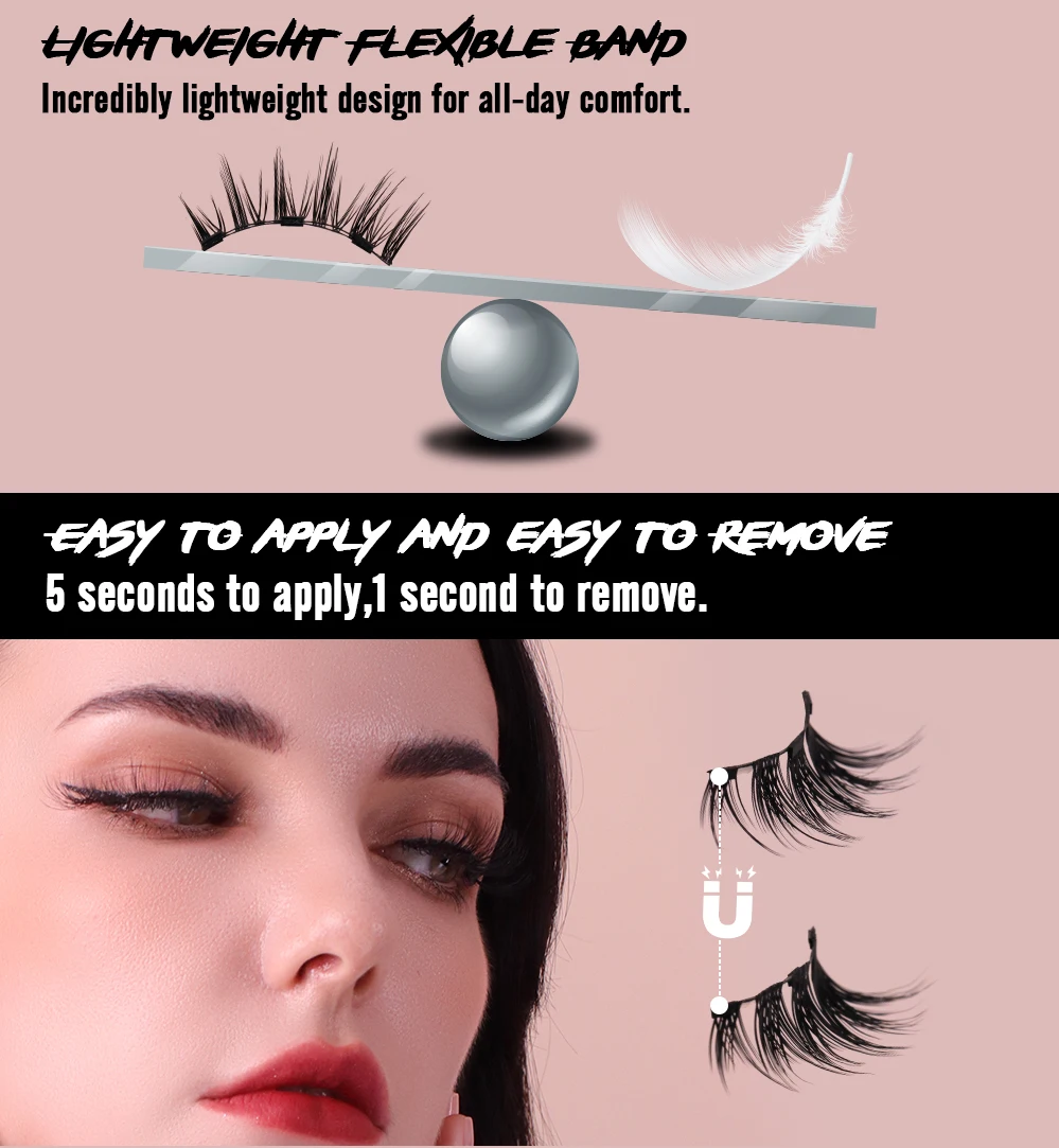 Magnetic Eyelashes Natural Look Easy to Apply Reusable False Lashes