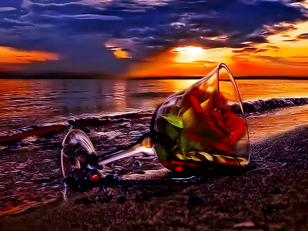 

JMINE Div 5D glass rose flower sunset sea beach Full Diamond Painting cross stitch kits art scenic 3D paint by diamonds