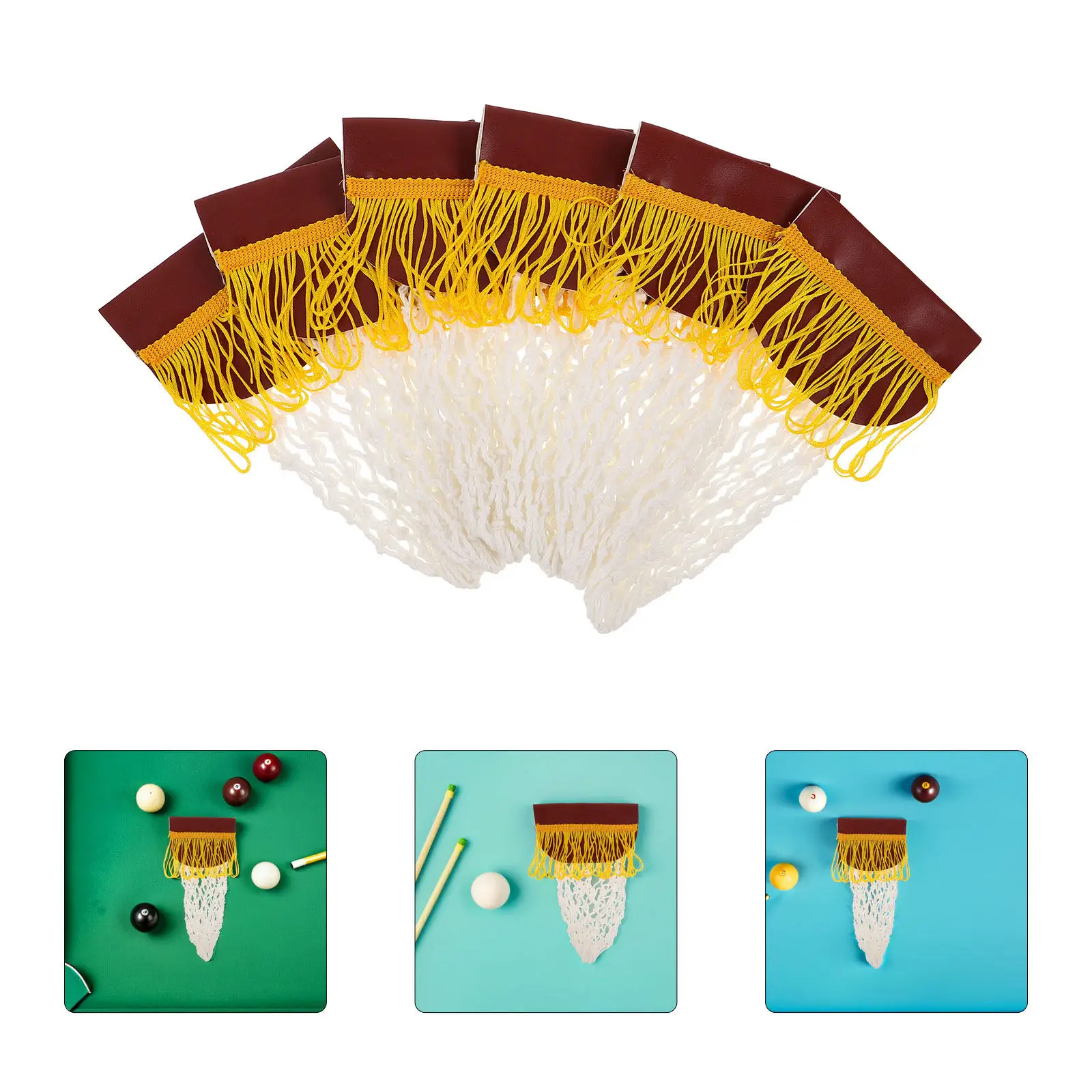 

6Pcs Pool Pockets Set for Junior Tabletop Pool Tables PU Pocket with Cotton Net Mesh Bright Colored Home Classroom Game