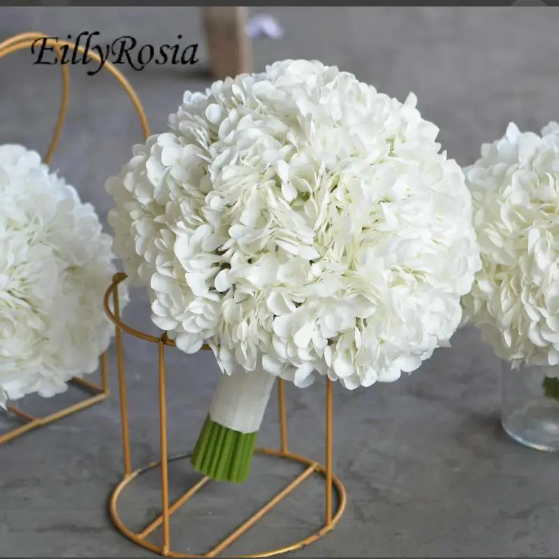 

EillyRosia New Arrival Real Touch Hydrangea Bride Bouquet Artificial Flowers High Quality White Wedding Bouquet Customized