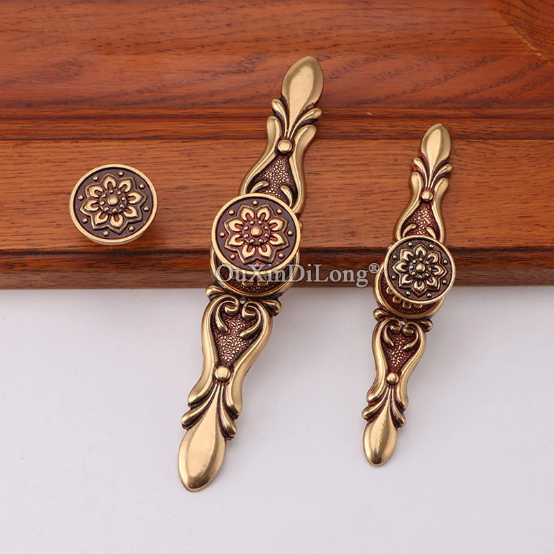 

Retro 4PCS Solid Pure Brass Antique Furniture Handles Drawer Knobs Cupboard Wardrobe Dresser Kitchen TV Wine Cabinet Pull Knobs