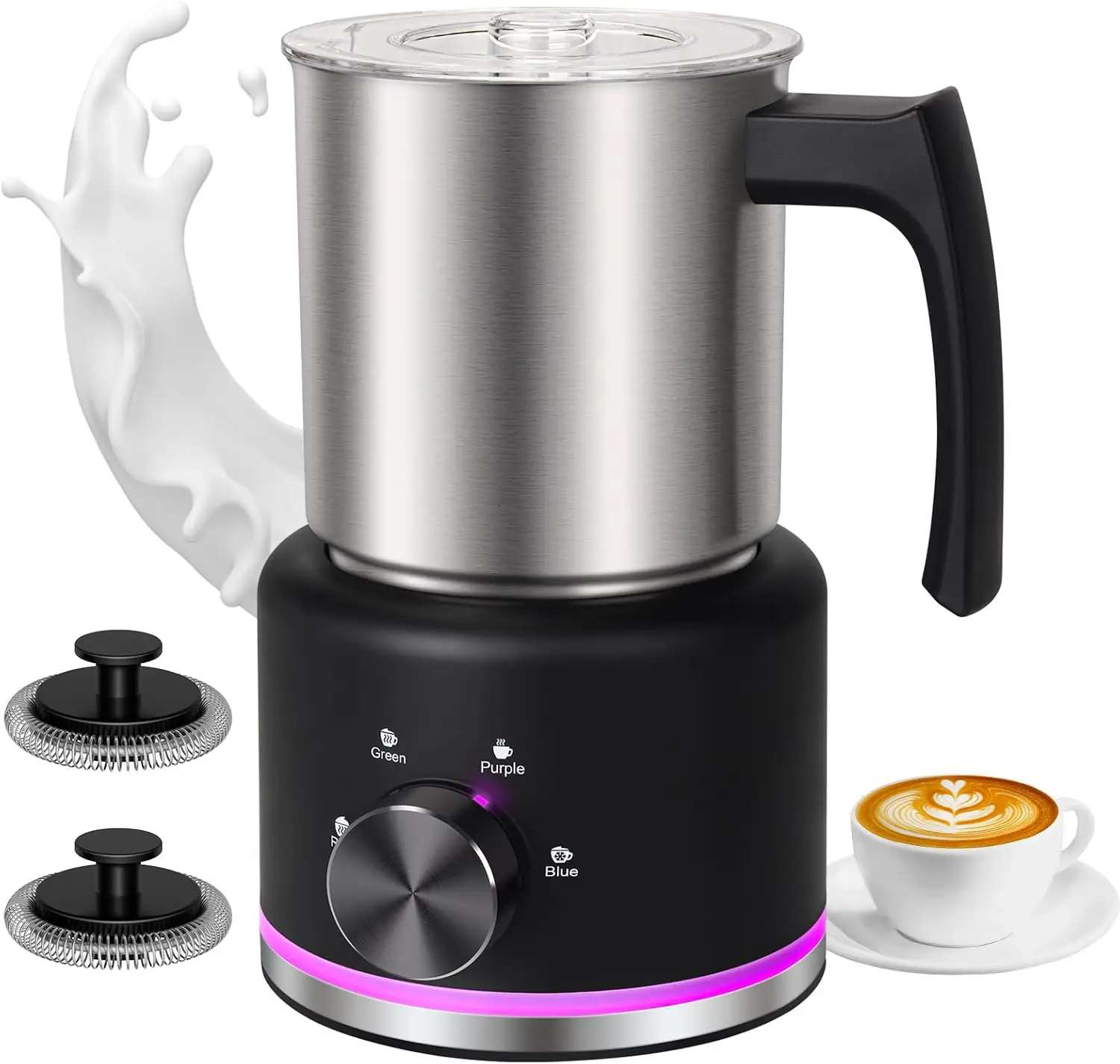 

Electric Milk Frother Steamer 16.9oz 4-in-1 Hot Cold Foam Maker Dishwasher Safe Quiet Black