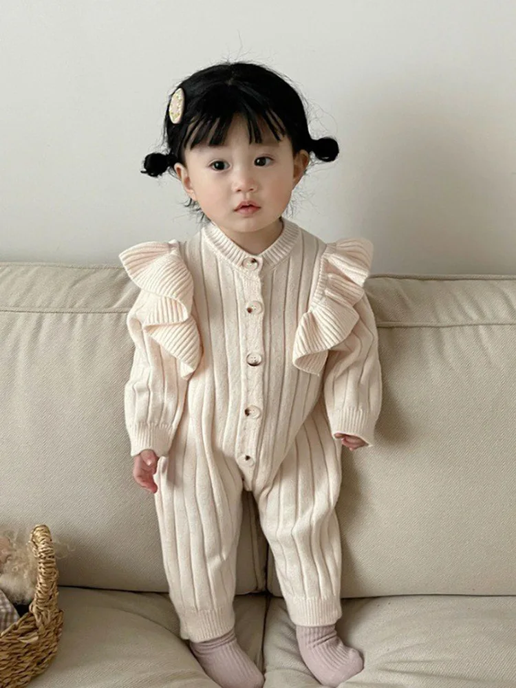 Spring And Autumn Infant Baby Girls Knitted Romper Long-sleeved Sweater Cute Kids Soft Korean Fashion Baby Clothing