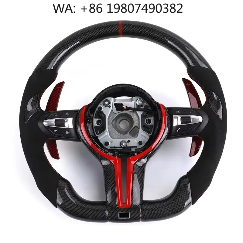 Red Stitch Carbon Fiber Steering Wheel, M Sport Leather Mod Parts Fits F10 F30 M2 F87 M3 F80 M4 F82 F85 High Upgrade Tuning Auto