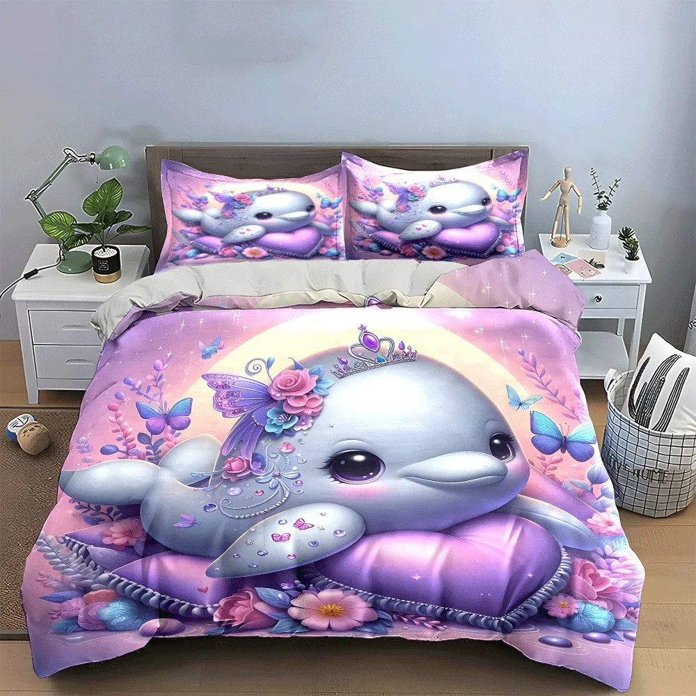 Ensemble de décoration charmant Thème Dauphin : Ensemble de literie exquis en trois pièces, un cadeau idéal pour enfants et adultes