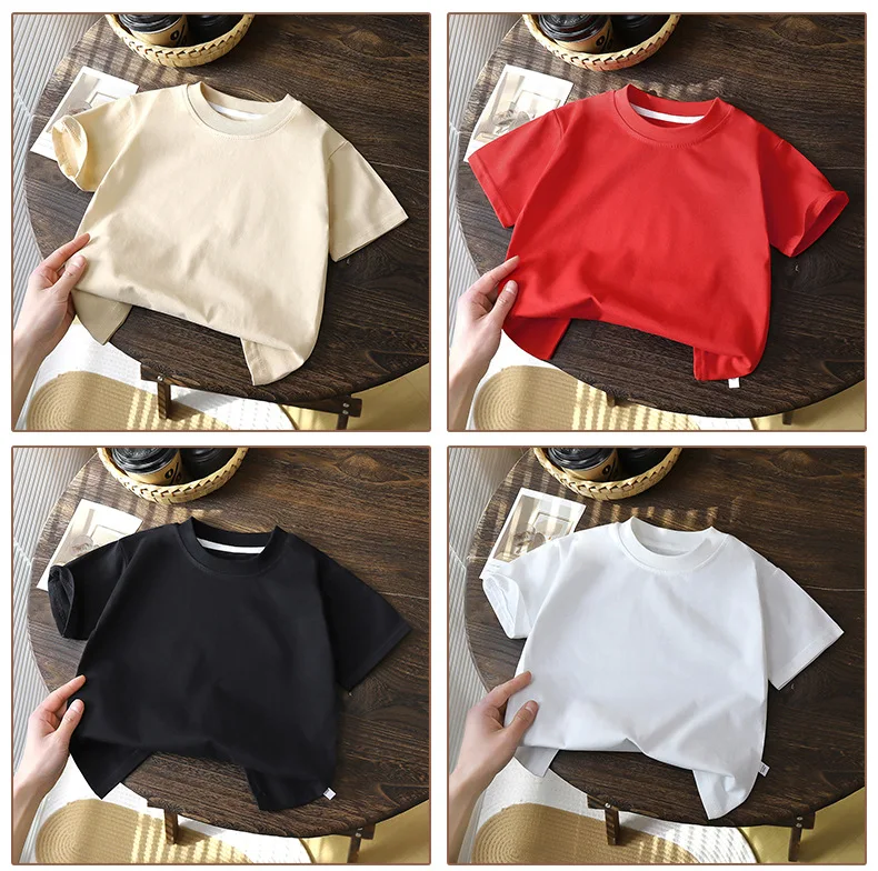 Children's Cotton Short Sleeve White Red Black Blue Navy Purple Pink Gray T-shirt Girls' Summer Baby Clothes Kids Boys' Tops