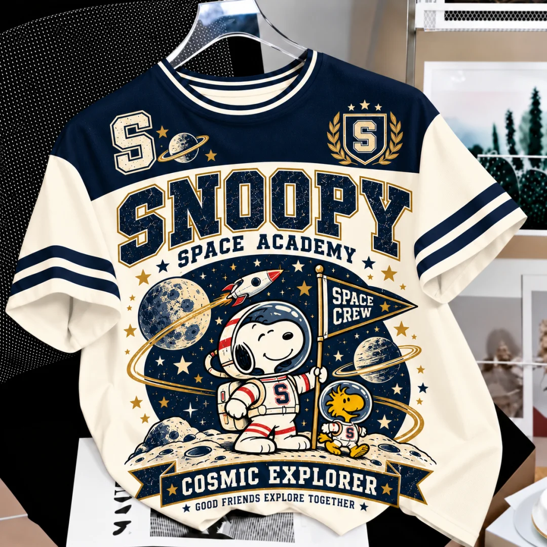 Vintage Snoopy Space Club Astronaut T Shirt Men Women Retro Graphic Tee Raglan Short Sleeve Casual Streetwear Unisex Kids Tops