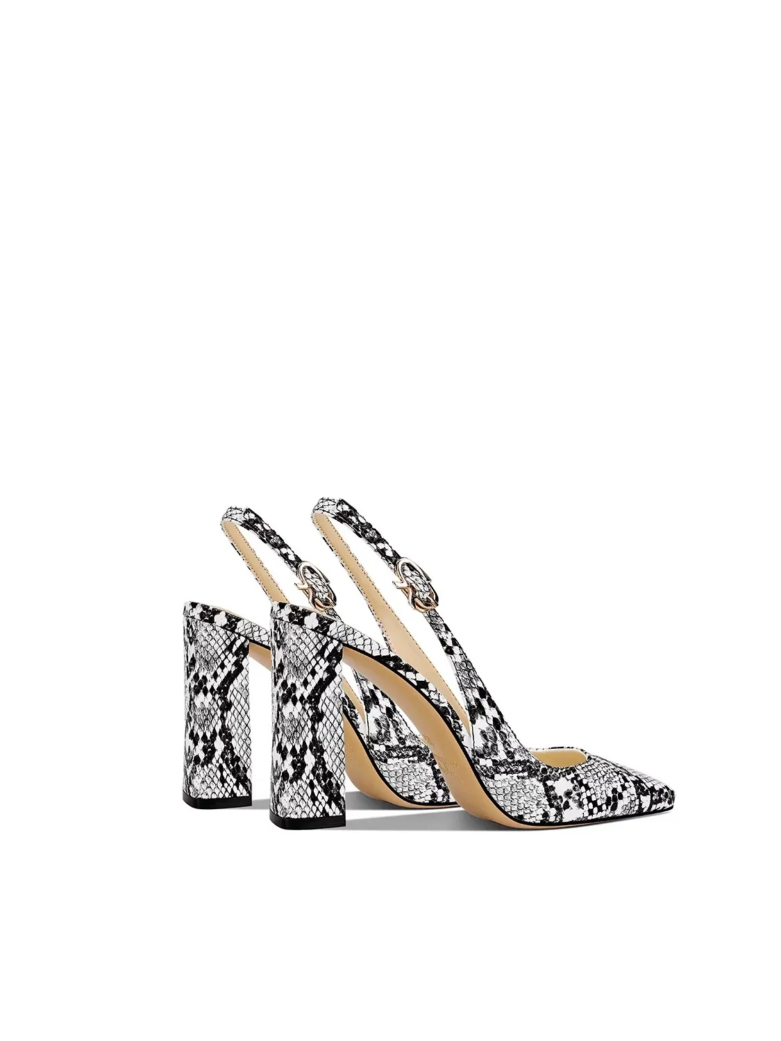 Spring and summer new square head snake pattern leather square heel sandals banquet large size small size high-heeled women shoe view 2