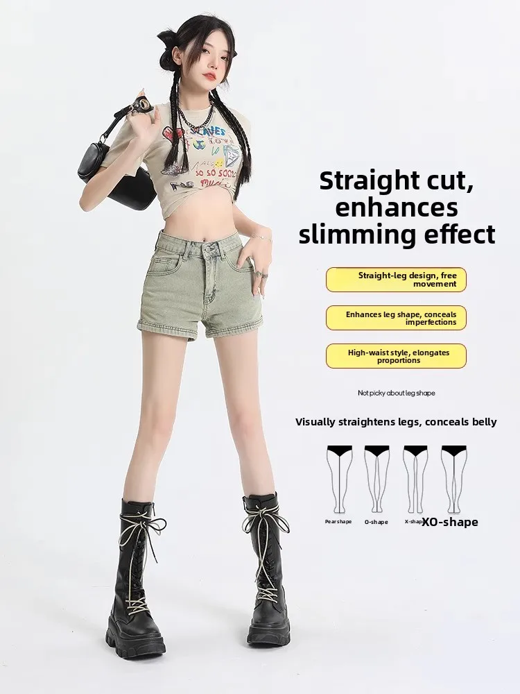 High Waist A-Line Denim Shorts Women's Summer Thin American Sweet Spicy Girl Sleeveless Hot Pants Retro Versatile Sexy Jeans ...