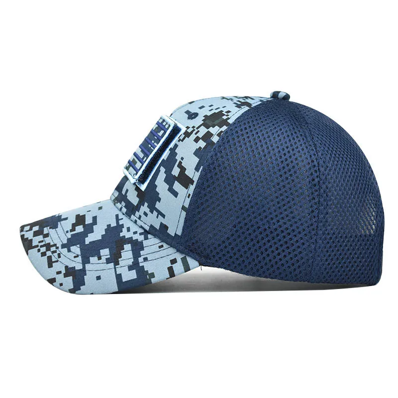 Men’s Tactical Mesh Trucker Hat, Camouflage Outdoor Baseball Cap with Removable Embroidered Patch, Adjustable Snap‑Back Sun Hat