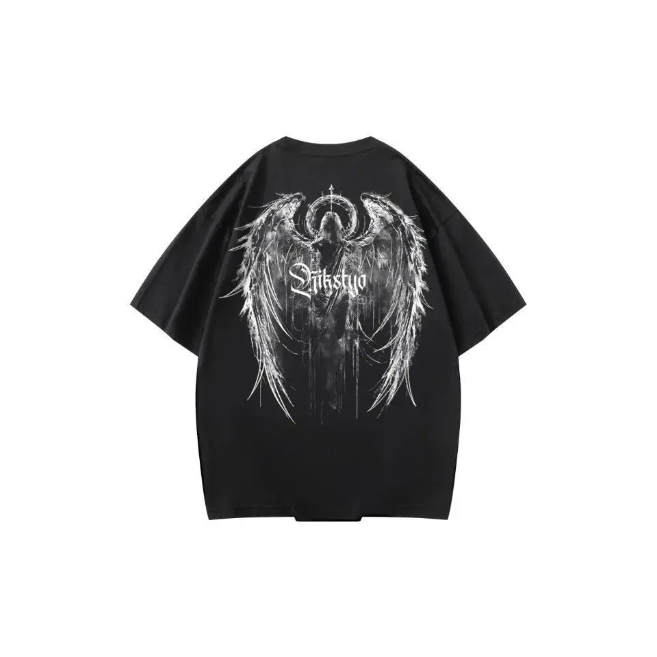 

KIKSTYO American Retro High Street Eagle Dark Wings Brand Logo Pure Cotton Breathable Light Short-sleeved T-shirt Tracksuit Men