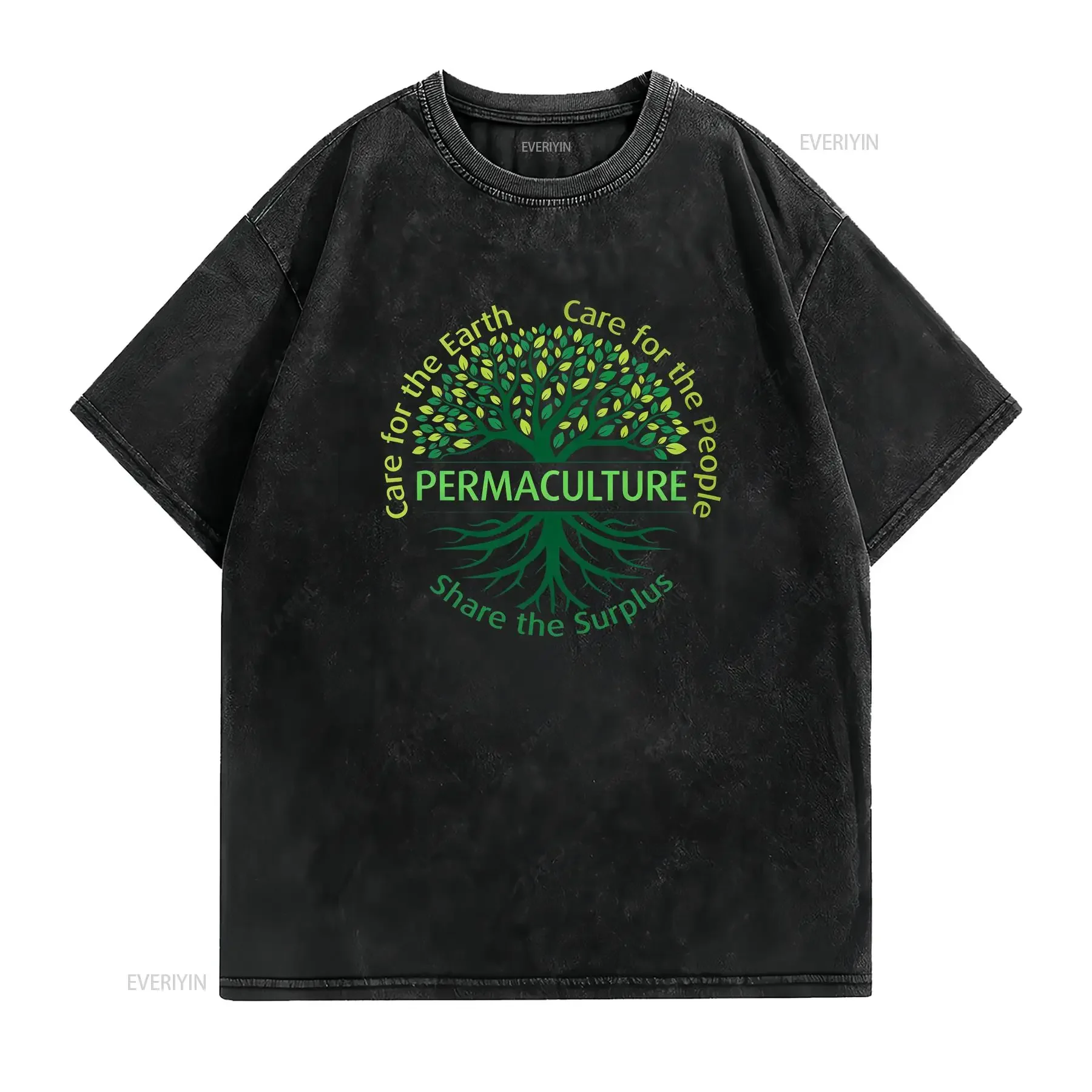 Permaculture Care for the Earth People Share Surplus Gardening  T Shirt vintage Washed homme fashion Stylish