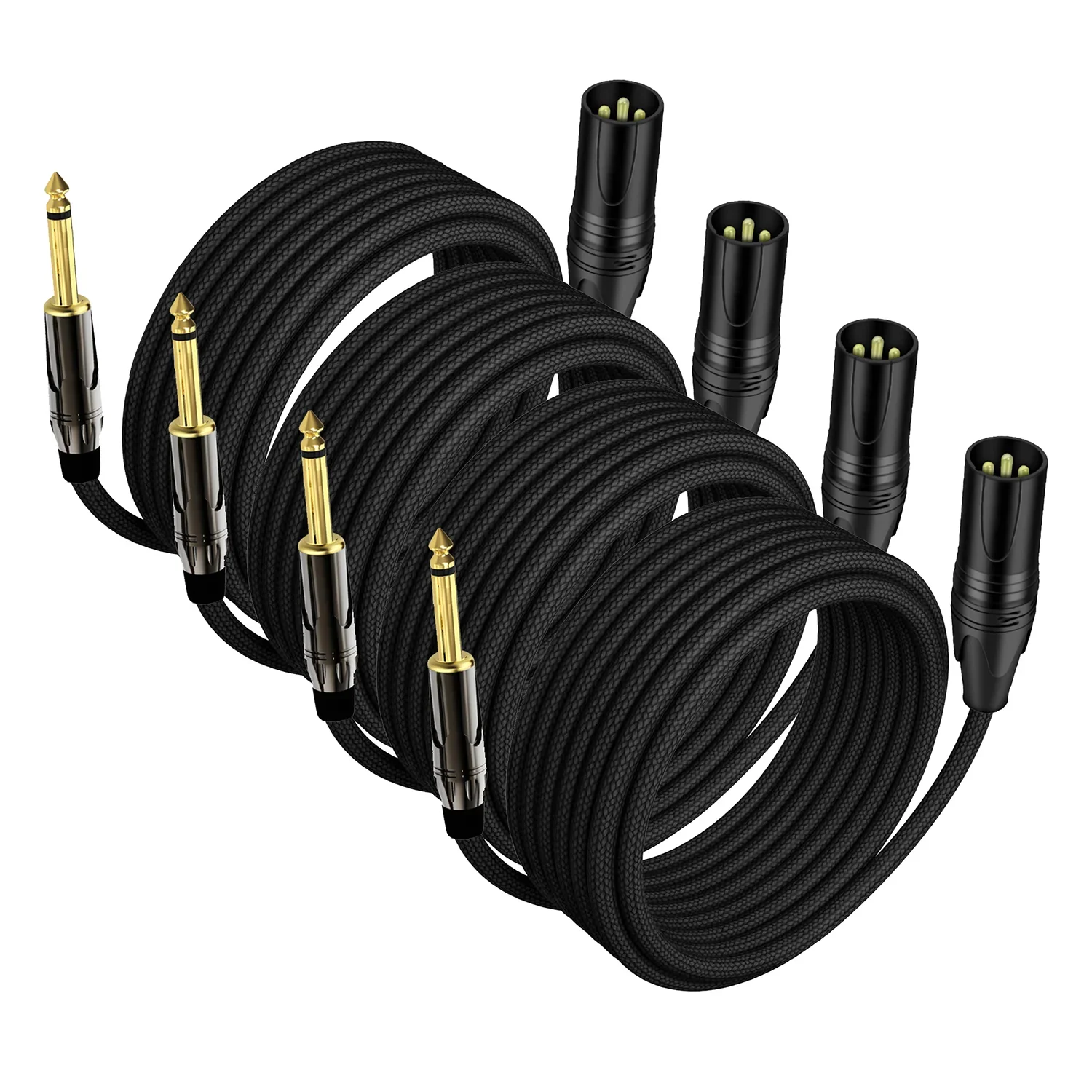 6.35mm TS To XLR Unbalanced Cable (4-Pack) 3-Pin XLR To 1/4 Inch Patch Cord Microphone Cable for Powered Amplifier Mixing Boards