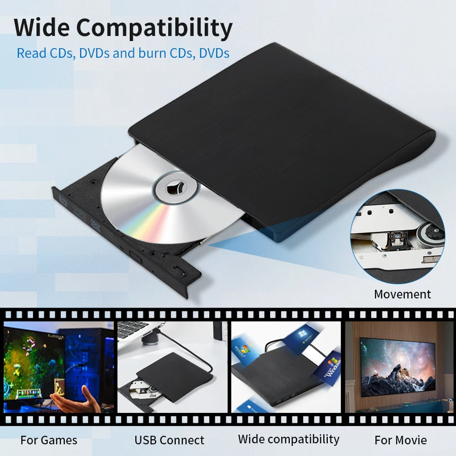 External CD DVD RW Drive USB 3.0 Slim Protectable External CD-RW Drive Burner Player for Laptops Desktop Computer Windows 10/8/7