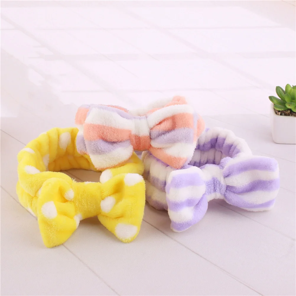 

5Pcs Elastic Hair Tie Bowknot Flannel Headband Hairlace for Shower Washing Face Spa Makeup Girl Wrap Elastic Hair Tie