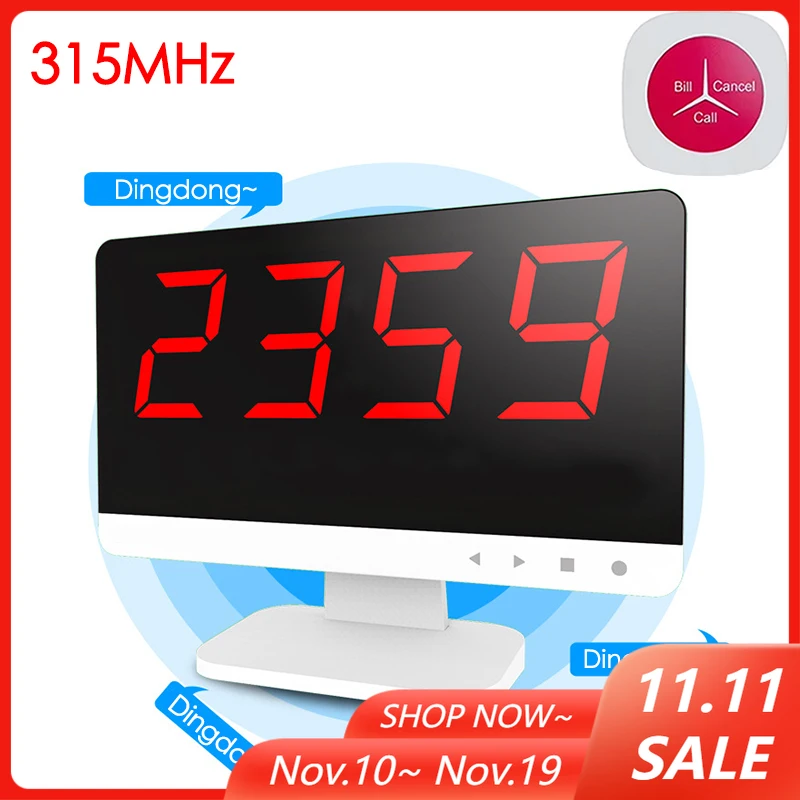 

Wireless 3-Digits Display Desktop Pager Set Customer Service Waiter Table Calling System Guest Call Button for Restaurants