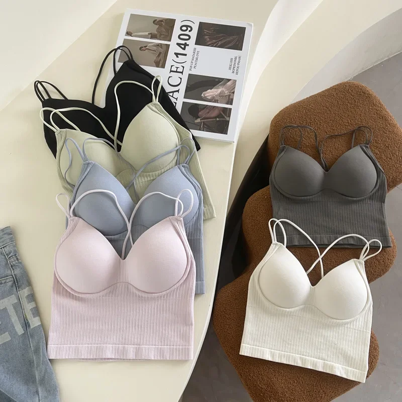 

Fixed Cup Bare Back Backless Bra Integrated Chest Pad Bandeau Sling Anti-Exposure Push up Inner Wear Base Wrapped Chest