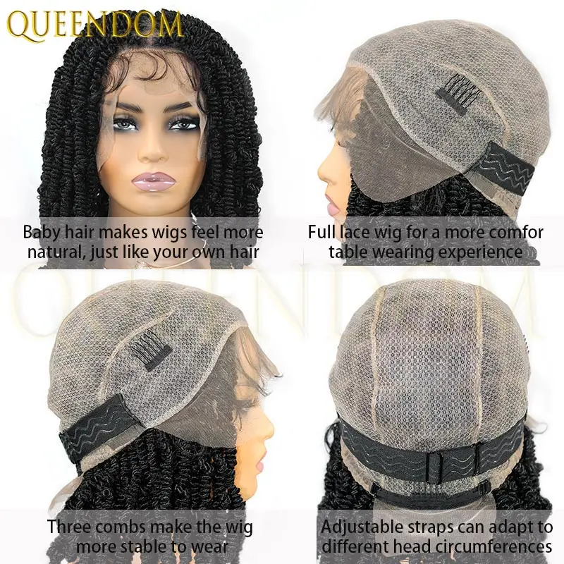 الربيع تويست تجديل الشعر شعر مستعار مضفر للنساء السود الاصطناعية الأفرو تويست جديلة فو Locs شعر مستعار كامل الدانتيل وصلات شعر مجعد