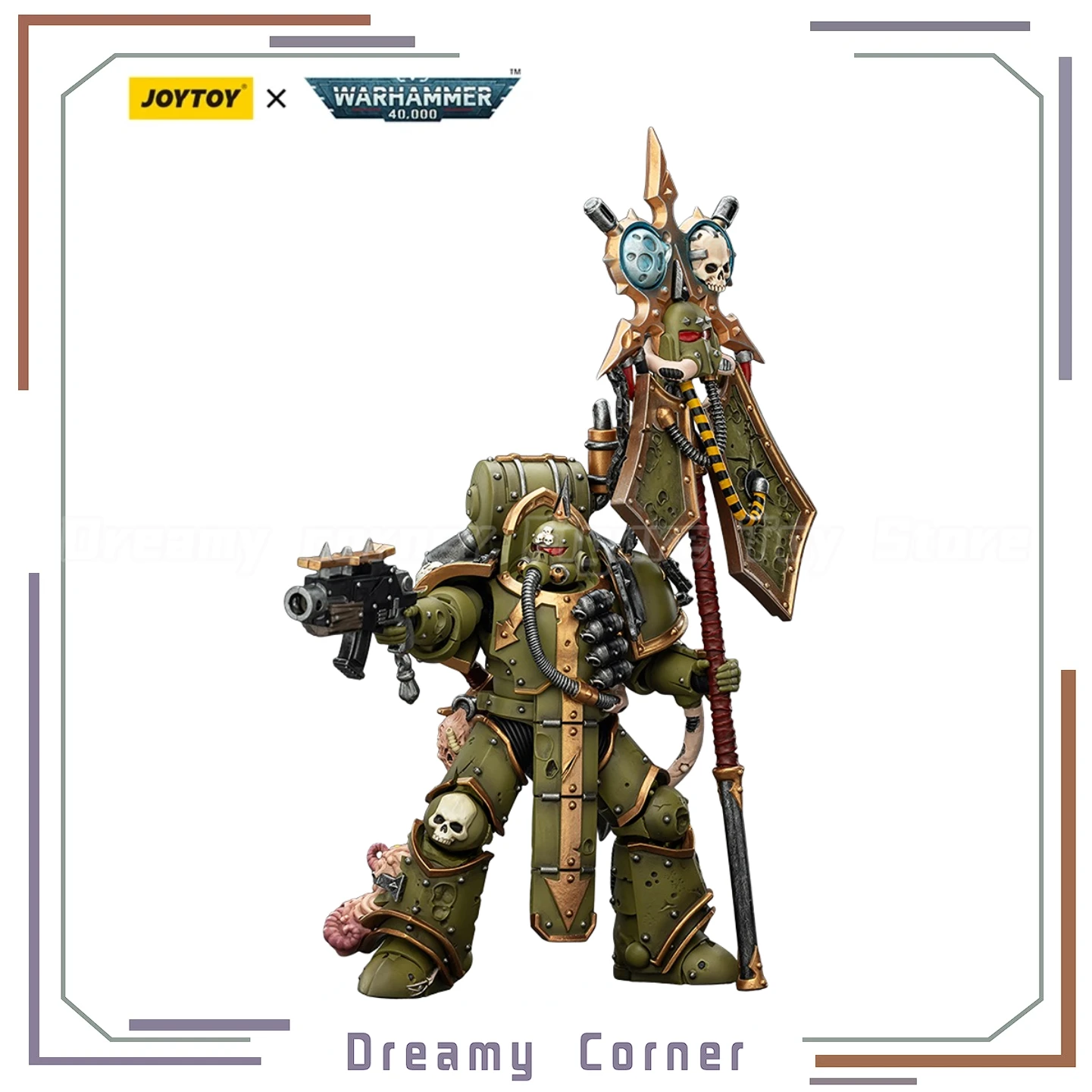 【Voorverkoop】JOYTOY Warhammer 40K Death Guard Plague Marine Icon Bearer met Boltgun en Plague Knife 1/18 Action Figure Model