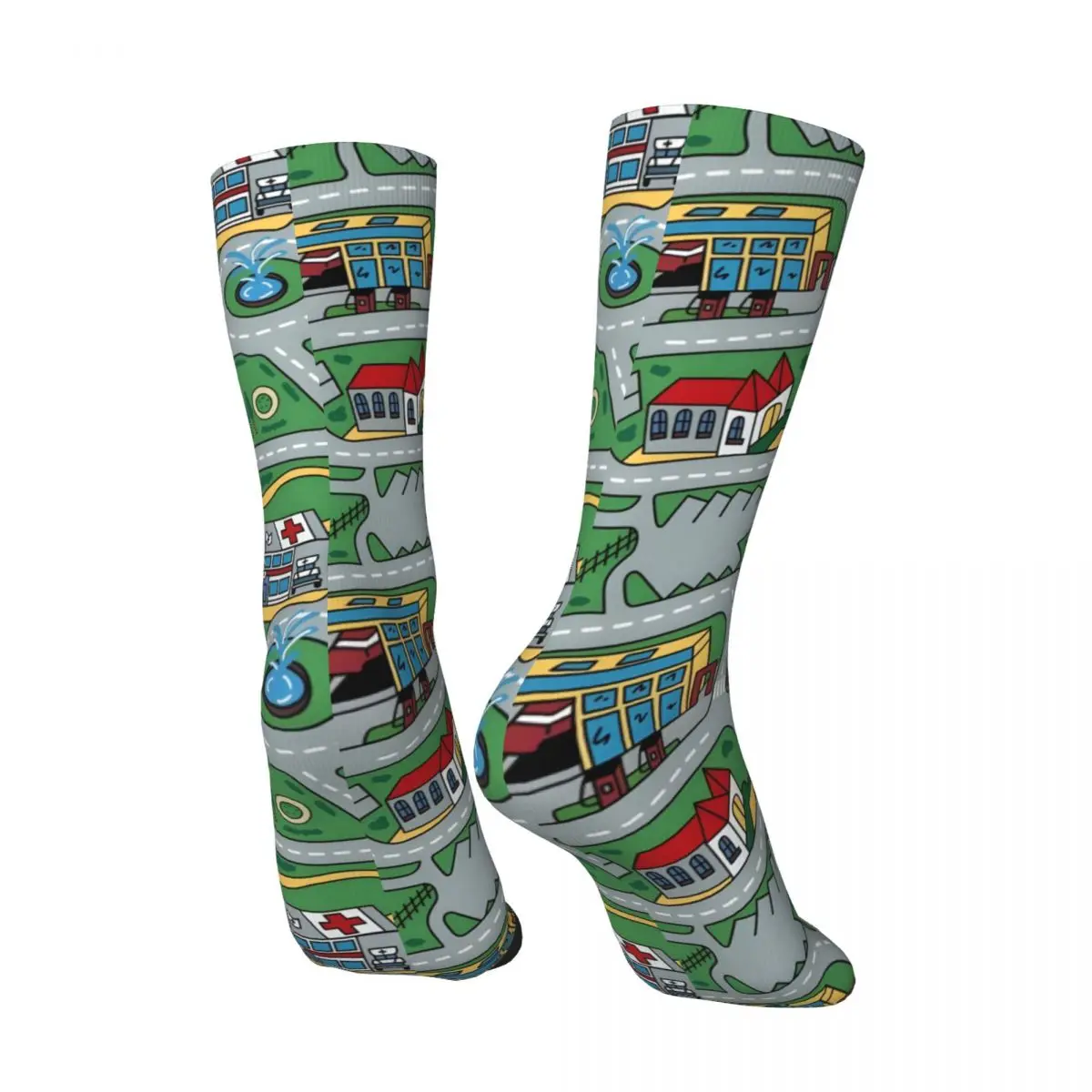 Retro Car City Carpet Road Rug 90S Nostalgic Toy Men's compression Socks Unisex Street Style Pattern Printed Novelty Crew Sock