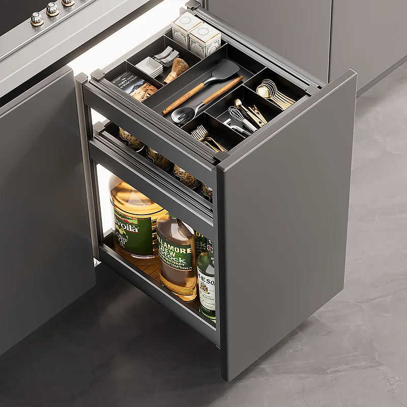 

Seasoning pull basket kitchen cabinet damping bowl basket seasoning aluminum alloy rack storage shallow cabinet built-in push