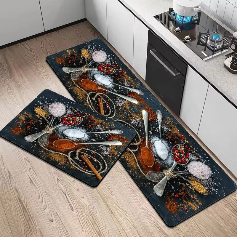 VIKAMA Printed Vegetable And Fruit Pattern Door Mat For Water-Absorbing Use In Restaurant Laundry Room Kitchen And Home Decor