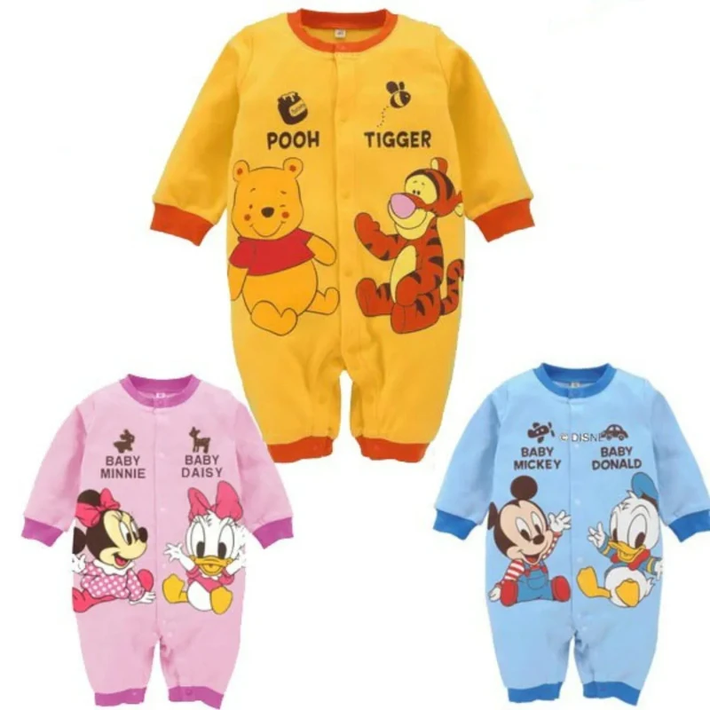 

Spring Autumn Newborn Baby Rompers Boys Girl Cartoon Mickey Minnie Donald Pooh Roupa Bebe Infant Long Sleeve Jumpsuits Tops 0-2Y