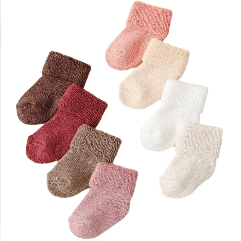 

8Pair/lot New autumn and winter thick baby toddler socks cotton solid color baby floor foot socks 0-12months