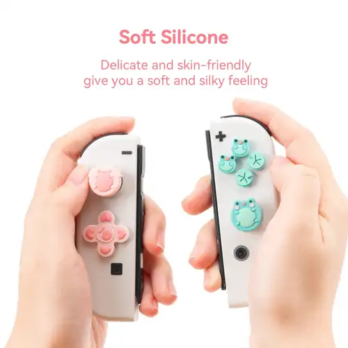 Imagen 2 del producto GeekShare ABXY Key Cross D-Pad Tapas de botones Juegos de empuñaduras de silicona compatibles con Nintendo Switch/OLED - Frog & Axolotl