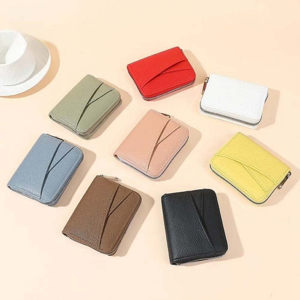 กระเป๋าสตางค์หนัง PU แบบพกพา ขนาดเล็ก มีช่องใส่บัตรหลายใบ ช่องใส่เหรียญแบบซิป สีพื้น ดีไซน์ญี่ปุ่น สำหรับผู้หญิง