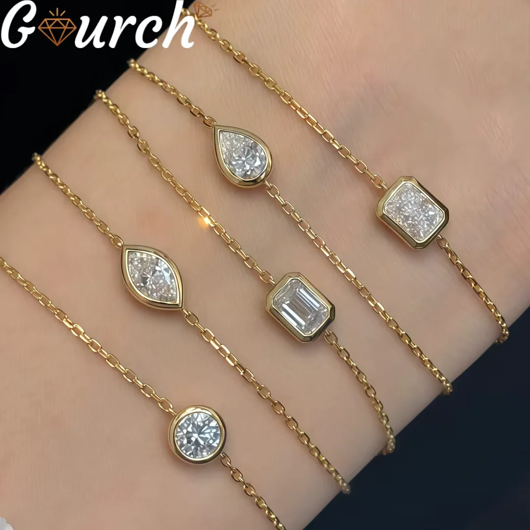 

Gourch D VVS1 Муассанит Браслет S925 Стерлинговое Серебро 18 К Позолоченный Элегантный Подарок На Годовщину для Женщин День Рождения Luxu