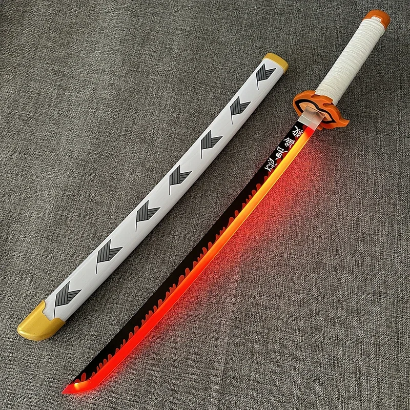 75cm Slayer Demon Katana Lightsaber Cos Tanjiro Prop 1:1 Replic Anime Wooden Samurai Cosplay Zenitsu Sword Night Toys for Kids