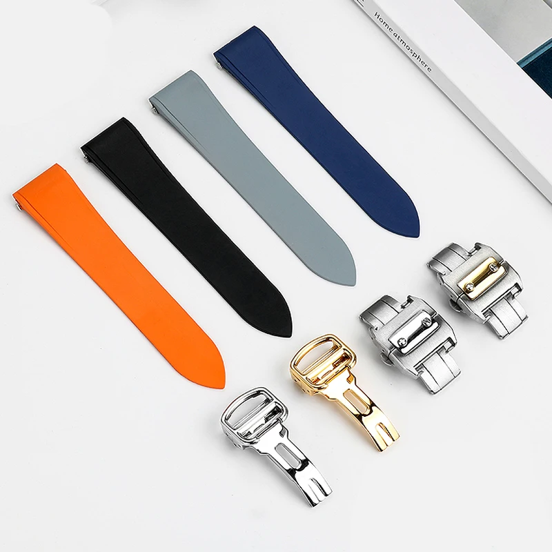 ل كارتييه جديد سانتوس WSSA0009 WSSA0010 الأصلي الإفراج السريع فلوروروبر للطي مشبك الرجال حزام أسود برتقالي أزرق Grey21mm