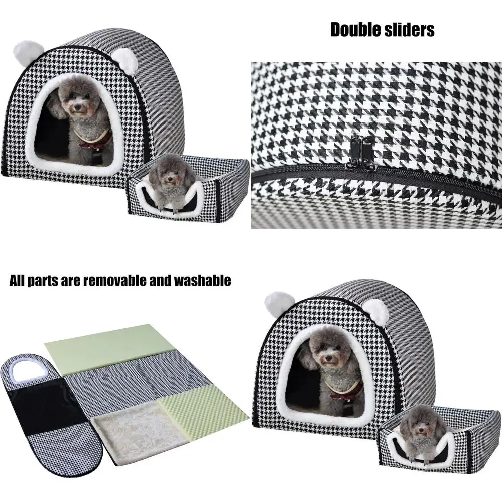 

Indoor Pet Bed with Fluffy Mat, Removable Washable Cover, Non-Slip Base, Suitable for Cats & Small Dogs (Medium, Black)