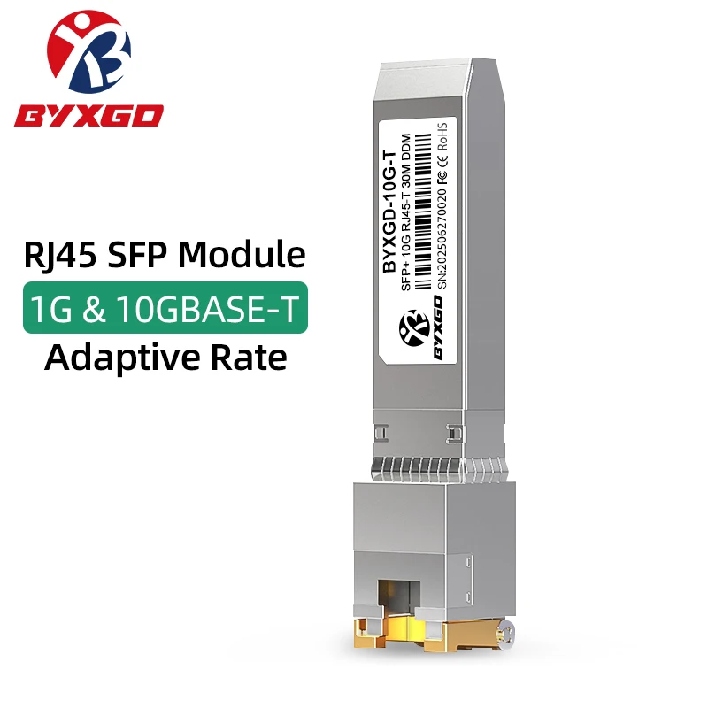 BYXGD 1G/10G BASE-T Copper SFP+ Transceiver Module Rate Adaptive RJ45 Compatible with Cisco MikroTik NEC Switch Router Server