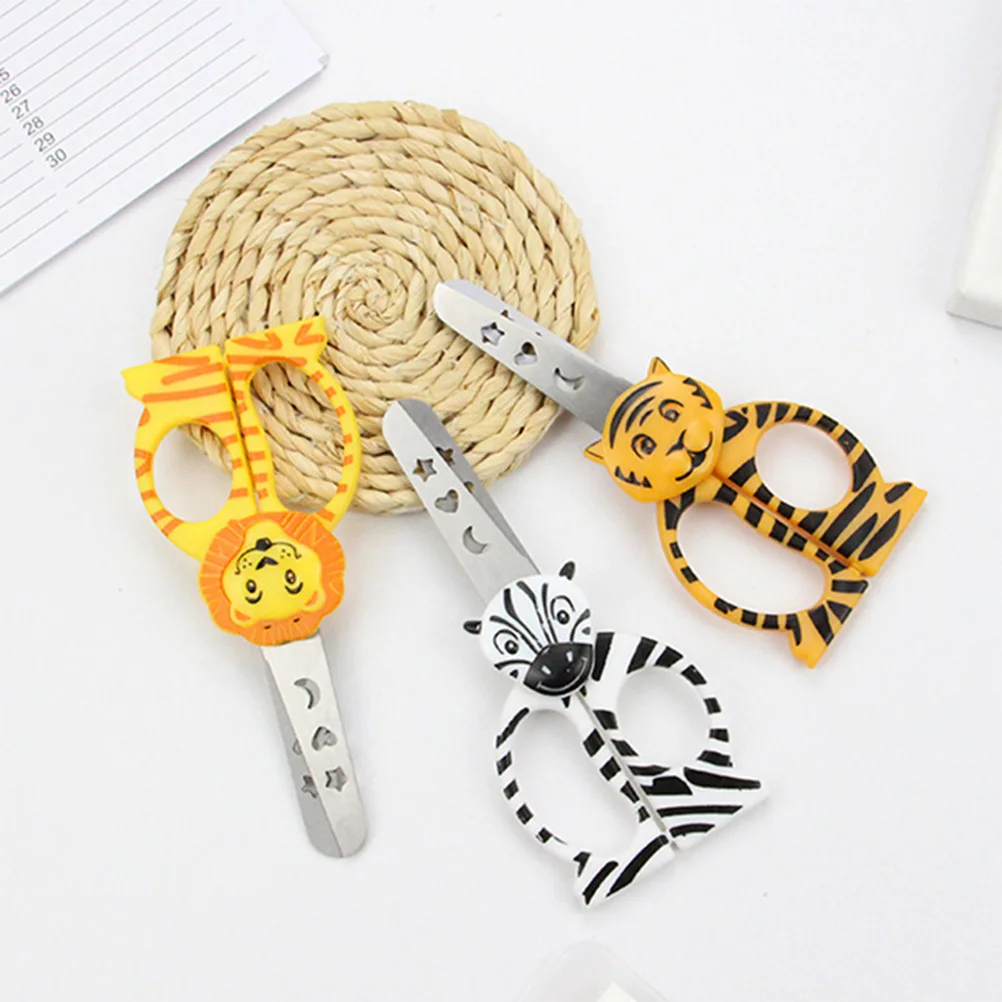 3Pcs Anti Scratch Scissors Precise Cuts Cartoon Animal Design Zebra Tiger Lion for DIY Crafts Cartoon Scissors