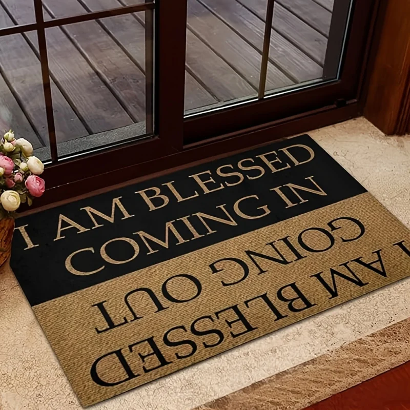 VIKAMA Blessed Scripture Doormat I Am Blessed Coming In Going Out Non Slip Absorbent Floor Mat Christian Front Door Faith Home