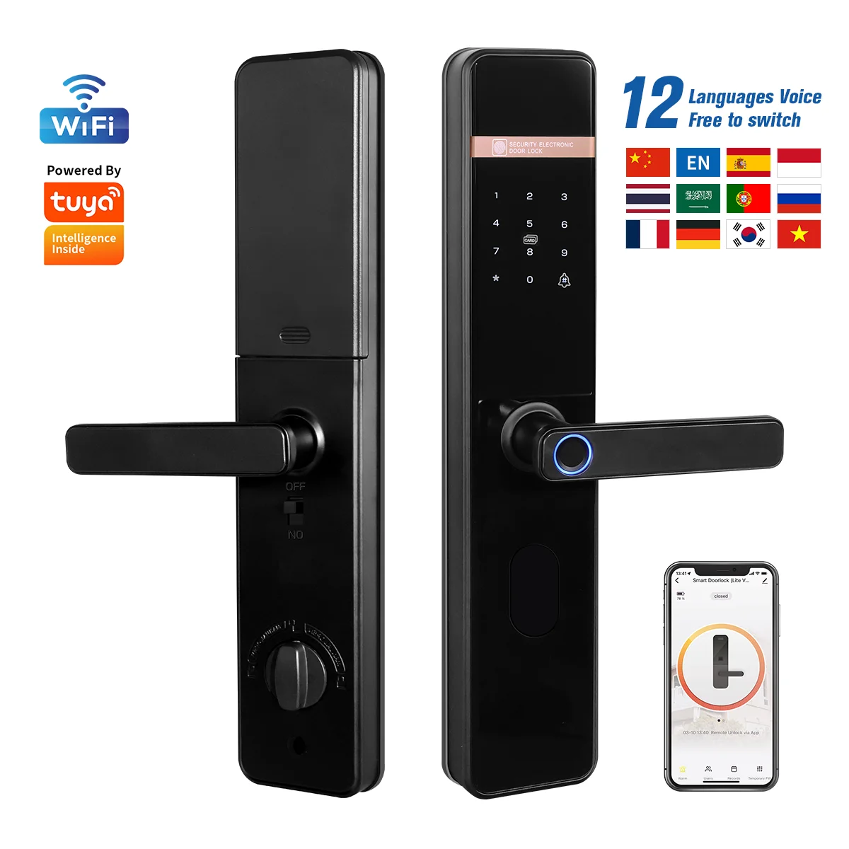 

Factory Price Tuya Wifi Smart Lock Cerradura Inteligente Wood Door Lock Fingerprint Password Card Unlock Support 12 Languages